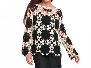 NEW ELSIE & ZOEY blair crochet floral open knit sweater in black/ white